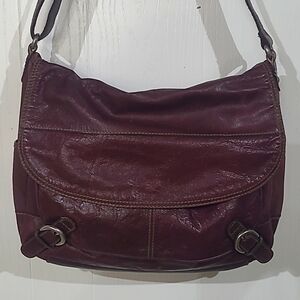 Fossil Vintage Purple Plum Leather  Canvas Messenger Bag Brief Case Laptop Purse